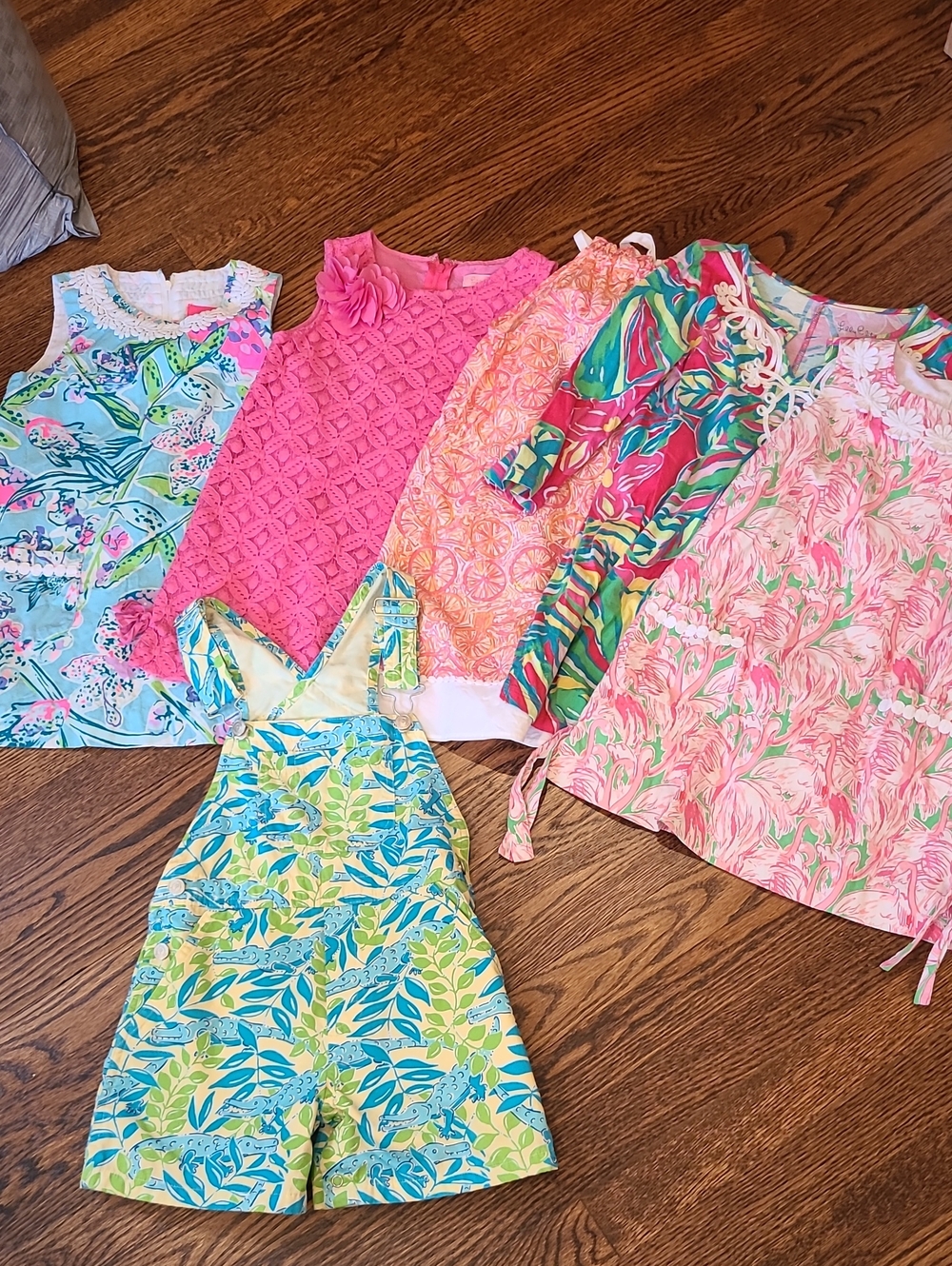 Lilly Pulitzer Bundle Girls Bright Pink & Multi Floral Casual Dress Small 4-5